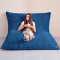 HABUTWAY 4-in-1 Bean Bag Chair, Convertible Chair with High-Density Memory Foam Filling & Machine Washable Cover, Giant Bean Bag Chair for Adults (Blue)