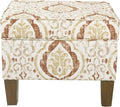 Square Ottoman - Burnt Orange and Cream Medallion