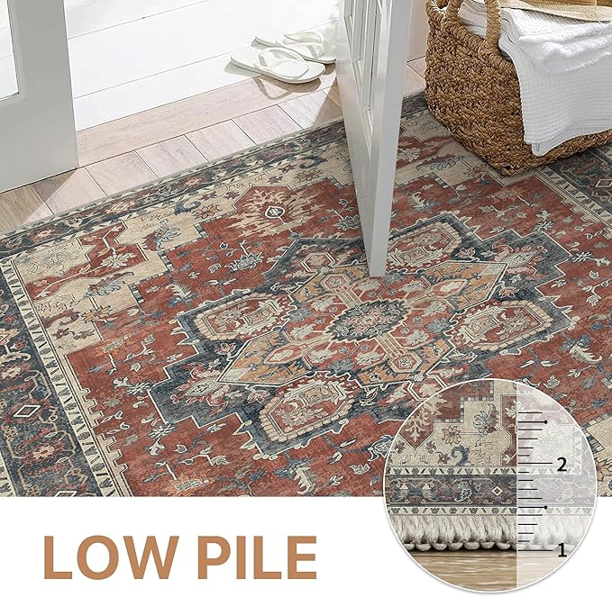 GENIMO 2'6''x10 Runner Rugs for Hallway, Machine Washable Non Slip Vintage Rugs, Low Pile Lightweight Soft Print Rug for enrtyway, Corridor, Home Office, Kitchen, Bordeaux
