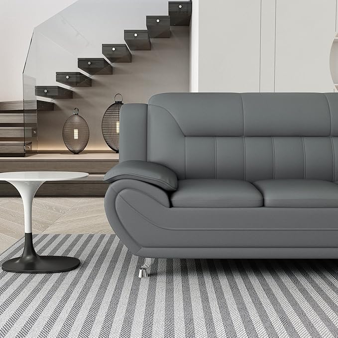 Container Furniture Direct Michael Modern Faux Leather Upholstered Stainless Steel Legs Living Room Sofa, Chair, Gray