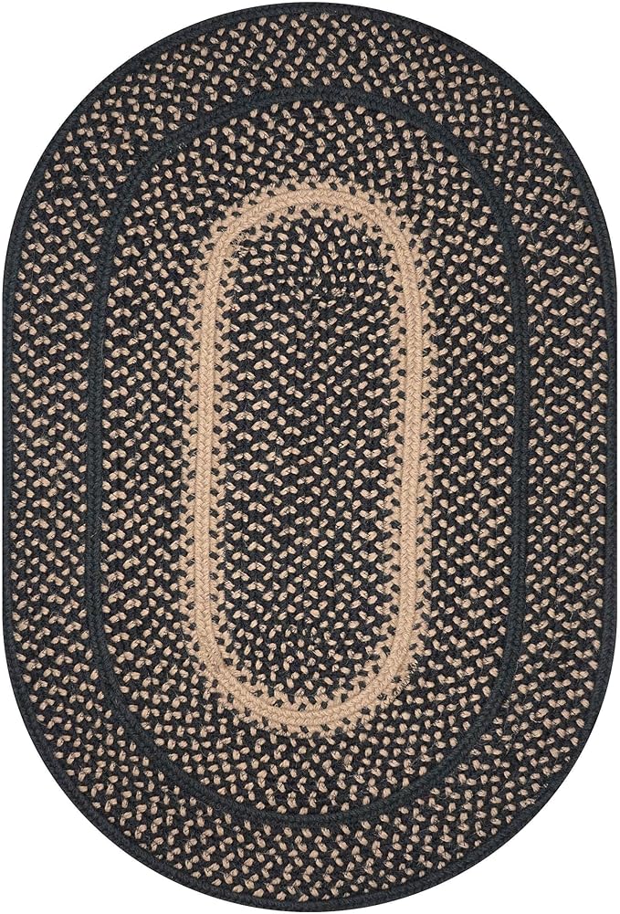 Homespice Manchester Black Oval Braided Rug, Jute, 6x9' - Perfect Country Primitive Decor for Bedroom, Living Room, Everywhere