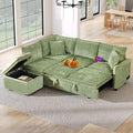 Ball & Cast 82.67" L-Shaped Sectional Pull Out Sofa with Two USB Ports,4-Seater Convertible Couch w/Power Sockets and Movable Storage Ottoman,for Living Room,Apartment,Green