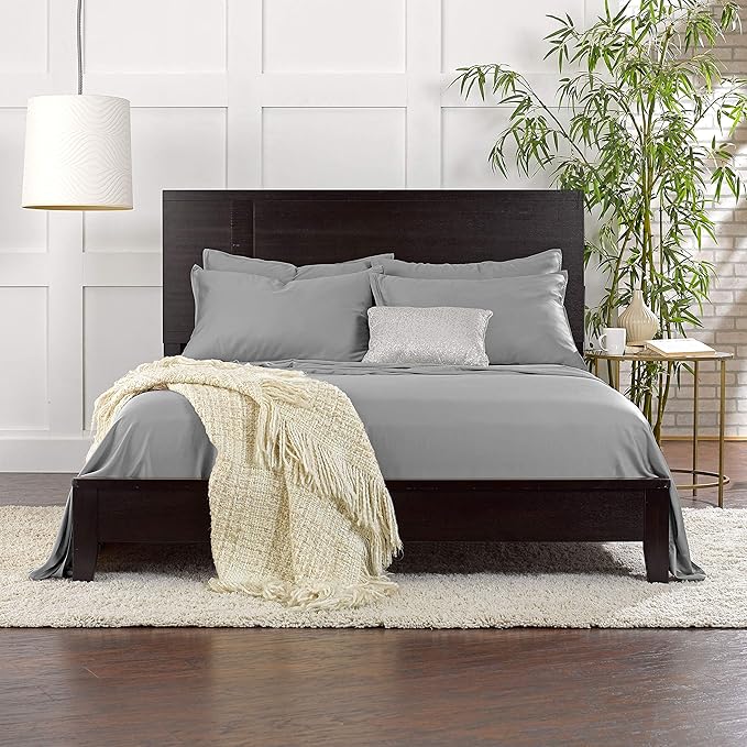 Queen Sheets by Pure Bamboo, Genuine 100% Organic Viscose Derived from Bamboo Bed Sheet Set, Luxuriously Soft & Cooling, Double Stitching, Lifetime Quality Promise (Queen, Stone Grey)