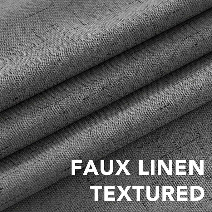H.VERSAILTEX Primitive Linen Curtains 100% Blackout Curtain Drapes Burlap Fabric Curtains with White Thermal Insulated Liner, Grommet Top Drapes Living Room/Bedroom (2 Panels, 42 x 84 Inch, Grey)