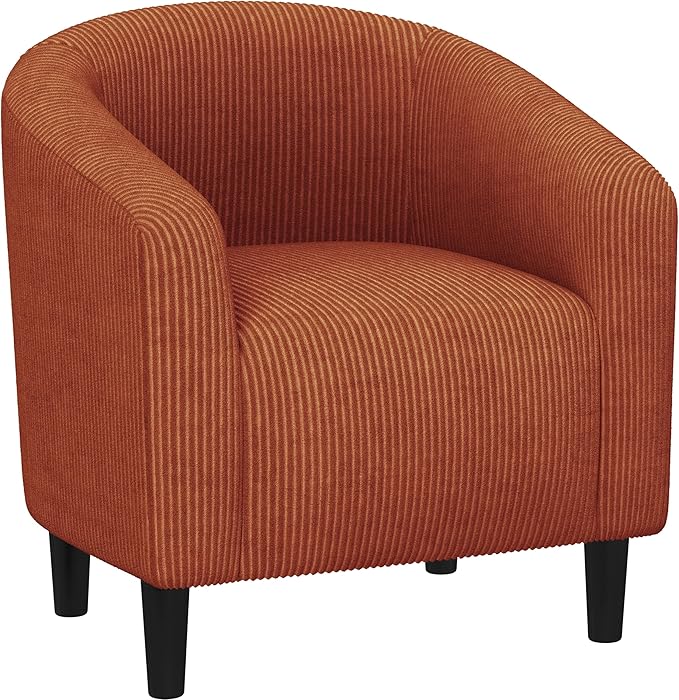 Yaheetech Accent Barrel Chair, Corduroy Fabric Club Chair, Furry Sherpa Elegant Armchair with Cozy Soft Padded, Suitable for Living Room Bedroom Reception Room Office, Brick Red