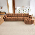 Modern Chenille Fabric 4-Seat Sofa w/Ottoman+2 Pillows, Premium Upholstery Living Room Couch with Tufted Backrest & Comfortable Armrests and High-Resilience Memory Foam Cushions,Orange