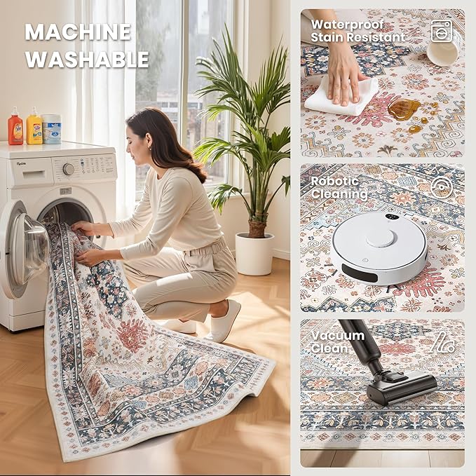 zesthome 6x9 Area Rug, Super Soft Washable Rugs for Living Room, Non-Slip Stain Resistant Vintage Rugs, Ultra-Thin Large Area Rugs (Multi,6'x9')