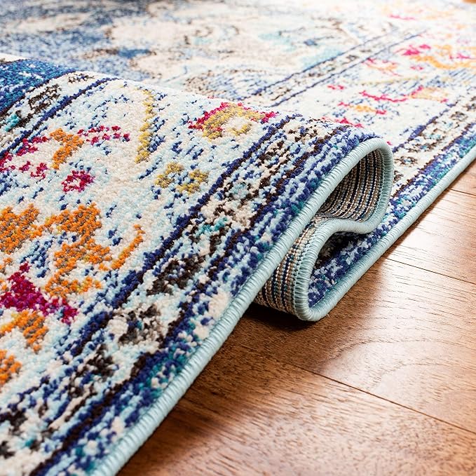 SAFAVIEH Monaco Collection Runner Rug - 2'2" x 16', Navy & Light Blue, Boho Chic Medallion Distressed Design, Non-Shedding & Easy Care, Ideal for High Traffic Areas in Living Room, Bedroom (MNC243N)