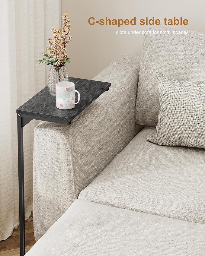 TUTOTAK C Shaped End Table, Tray Table, Small Side Table, 28.7 inch Tall Couch Table, Tv Tray, Sofa Table, Living Room, Bed Room, Black TB01BK071