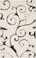 SAFAVIEH Florida Shag Collection Accent Rug - 2'3" x 5', Ivory & Black, Scroll Design, Non-Shedding & Easy Care, 1.2-inch Thick Ideal for High Traffic Areas in Foyer, Living Room, Bedroom (SG455-1290)