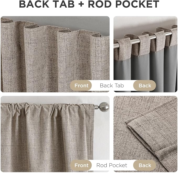 Joydeco 100% Blackout Curtains for Bedroom - Natural Linen Curtains 70"W x 108"L Long, Thermal Insulated 1 Panels Linen Light Blocking Drapes, Rod Pocket & Back Tabs, Darkening Privacy for Living Room