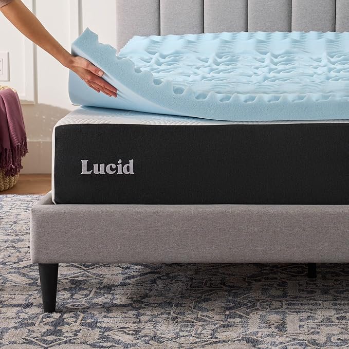 LUCID Cooling Gel, 3 Inch, 5 Comfort Zone Infusion, Plush Memory Contour, CertiPUR Certified Foam Mattress Topper, Twin XL