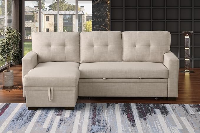 Devion Furniture Philly 4-in-1 Convertible L Shaped Couch with Pull Out Bed and Storage, Sectional Sleeper Sofa with Reversible Chaise for Living Room, Apartment, Bedroom, Office
