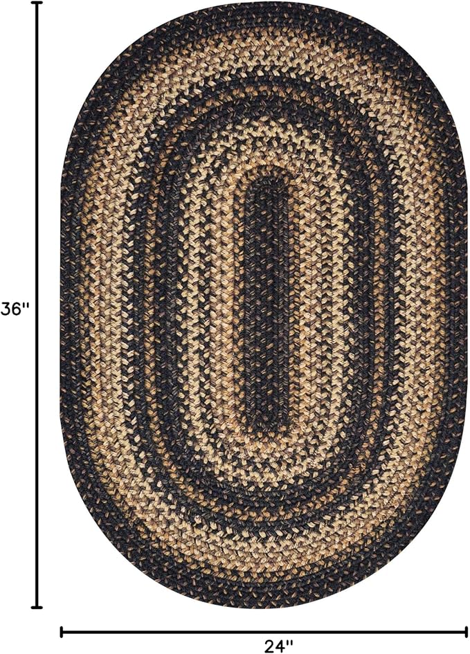 Kilimanjaro Black and Tan Oval Braided Rug, 2x3' - Handmade with Jute, Warm Primitive Decor, Perfect for Bathrooms and Entryways - Reversible and Easy to Clean