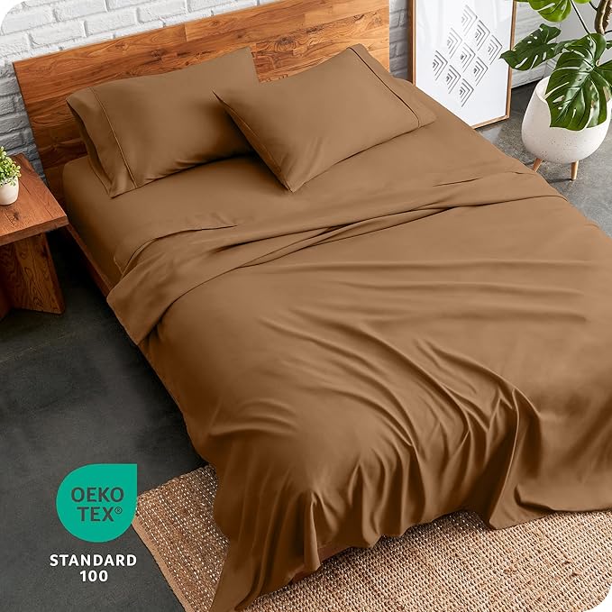 Bare Home Queen Sheet Set - Luxury 1800 Ultra-Soft Microfiber Bed Sheets - Double Brushed - Deep Pockets - Easy Fit - 4 Piece Set - Bedding Sheets & Pillowcases (Queen, Caramel)
