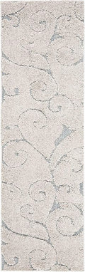 SAFAVIEH Florida Shag Collection Accent Rug - 2'3" x 5', Beige & Blue Grey, Scroll, Non-Shedding & Easy Care, 1.2-inch Thick Ideal for High Traffic Areas in Entryway, Living Room, Bedroom (SG455-1155)
