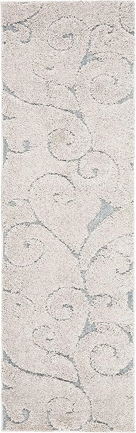 SAFAVIEH Florida Shag Collection Runner Rug - 2'3" x 11', Beige & Blue Grey, Scroll Design, Non-Shedding & Easy Care, 1.2-inch Thick Ideal for High Traffic Areas in Living Room, Bedroom (SG455-1155)