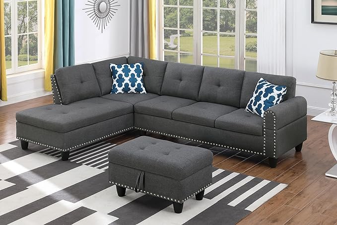 Halibur Sectional Sofa or Couch with Ottoman for Living Room, Apartment, Bedroom, Office