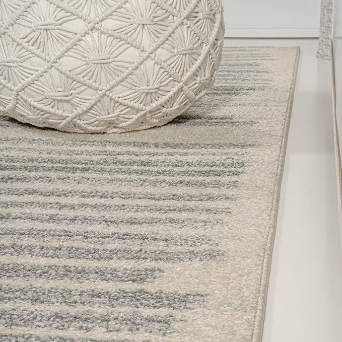 JONATHAN Y Khalil Modern Berber Stripe Cream/Gray Runner Rug, 2x8, Contemporary, Bohemian, Easy-Cleaning for Living Room, Bedroom, Kitchen, Pet Friendly, Non-Shedding (MOH207C-28)
