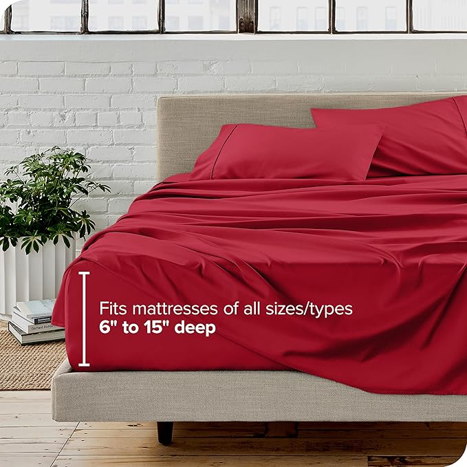 Bare Home California King Sheet Set - 1800 Ultra-Soft Microfiber Cal King Bed Sheets - Double Brushed - Deep Pockets - Easy Fit - 4 Piece Set - Bed Sheets (California King, Red)