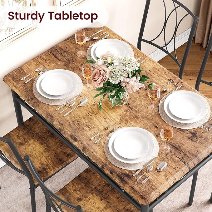 CABIHOME Dining Table Set for 4, Kitchen Table Set with 4 Chairs, Rectangular Dining Table Set for 4, Kitchen Table Set for Apartment, Small Space, Dining Room, Retro Brown
