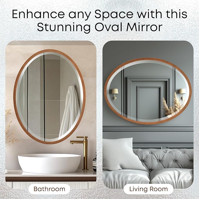 OVALCREST - Oval Wooden Beveled Wall Mirror for Home Decor, Bathroom, Vanity, Bedroom, Living Room, Hallway - London Style (Sunset Gold) 13.1 x 17.1