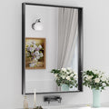 Keonjinn Black Bathroom Vanity Mirror 28 x 36 Inch Rectangle Wall Mirror Metal Framed Farmhouse Mirror Brushed Square Corner Bathroom Mirror for Over Sink, Modern Black Mirror(Horizontal/Vertical)