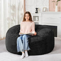 HABUTWAY 4FT Bean Bag Chair, 4' Large Bean Bag Chairs for Adults with Removable Stripe Plush Cover, Memory Foam Beanbag Chair for Living Room Bedroom Dorm (Black)
