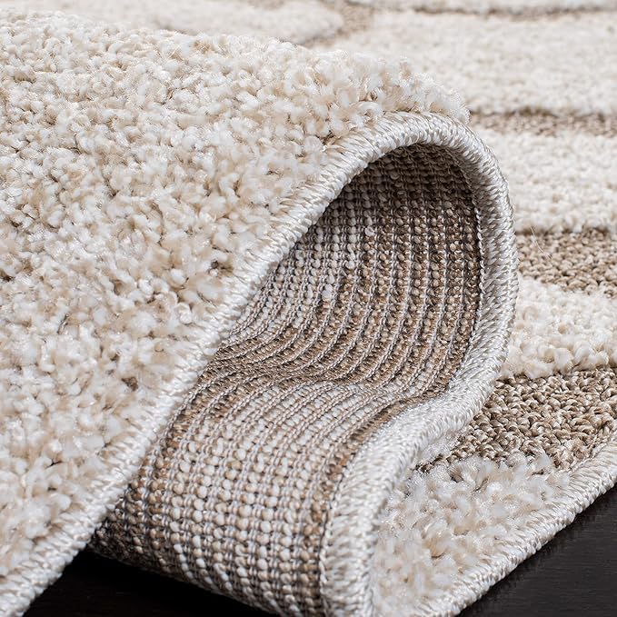 SAFAVIEH Florida Shag Collection Area Rug - 6'7" Square, Ivory & Beige, Scroll Design, Non-Shedding & Easy Care, 1.2-inch Thick Ideal for High Traffic Areas in Living Room, Bedroom (SG455-13LT)