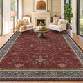 Moroccan Big Rugs for Living Room - Dark Red 10x12 Area Rug for Large Bedroom, Dining Room, Washable Lightweight Foldable Oriental Burgendy Home Décor