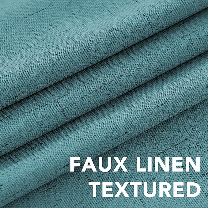 H.VERSAILTEX Linen Blackout Curtains 96 Inches Long 100% Absolutely Blackout Thermal Insulated Textured Linen Look Curtain Draperies Anti-Rust Grommet, Energy Saving with White Liner, 2 Panels, Teal