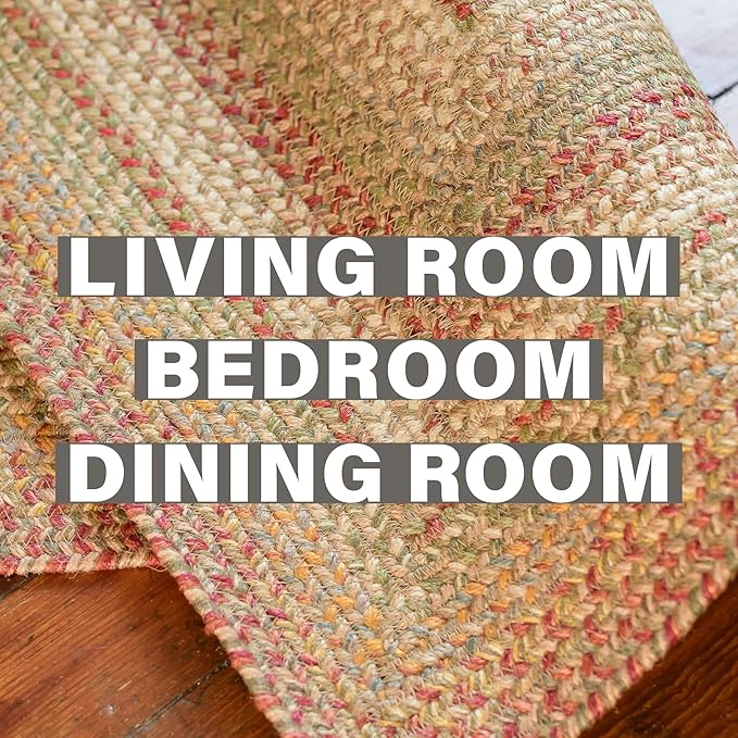 Homespice Harvest Premium Jute Braided Area Rug, 8' x 10' Rectangular Beige - Tan - Red, Reversible, Natural Jute Yarn Rustic, Country, Primitive, Farmhouse Style - 30 Day Risk Free Purchase