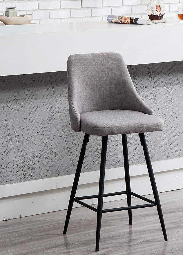 BTEXPERT Set of 2 Pack, Premium upholstered Dining 25" Seat Height High Back Bar Stool Chairs, Gray Polyester