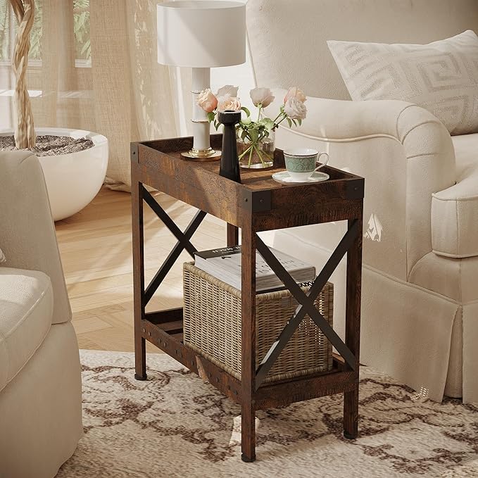 Narrow Side Table, Slim End Table,Sofa Side Table, End Table Nightstand for Bedroom, Living Room, Small Spaces