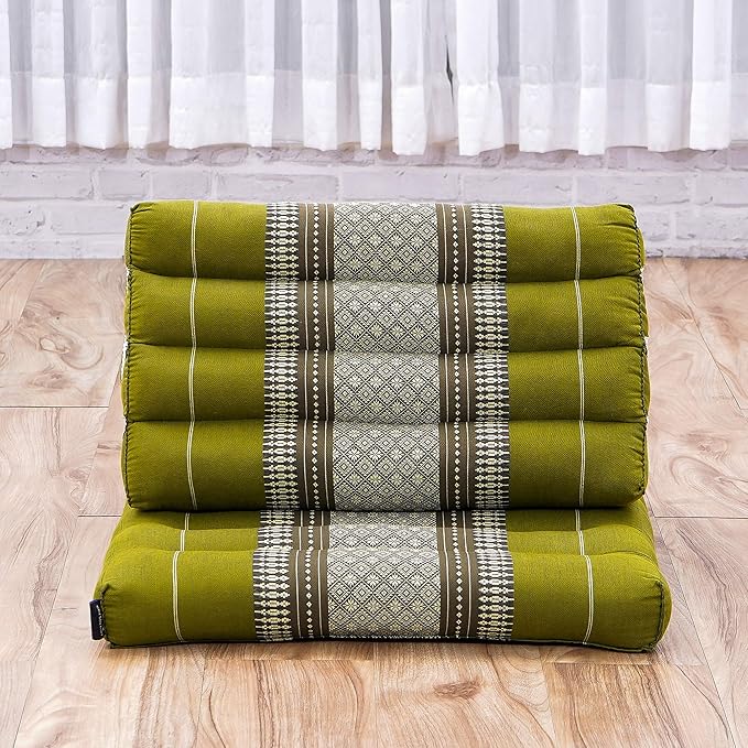 Leewadee 1-Fold Mat with Triangle Cushion – Comfortable TV Pillow, Foldable Mattress with Cushion Made of Kapok, 30 x 20 inches, Green