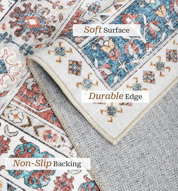 zesthome 6x9 Area Rug, Super Soft Washable Rugs for Living Room, Non-Slip Stain Resistant Vintage Rugs, Ultra-Thin Large Area Rugs (Navy Blue/Red,6'x9')
