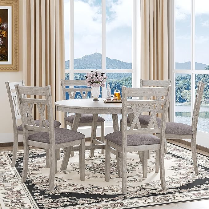 5-Piece Solid Wood Dining Table Set for 4, Modern Breakfast Dinette Kitchen Table with Chairs for Dining Room, Kitchen, Grey