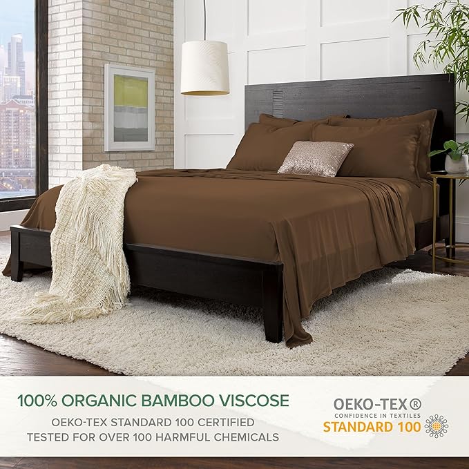 King Sheets by Pure Bamboo, Genuine 100% Organic Viscose Derived from Bamboo Bed Sheet Set, Luxuriously Soft & Cooling, Double Stitching, Lifetime Quality Promise (King, Coconut Husk)