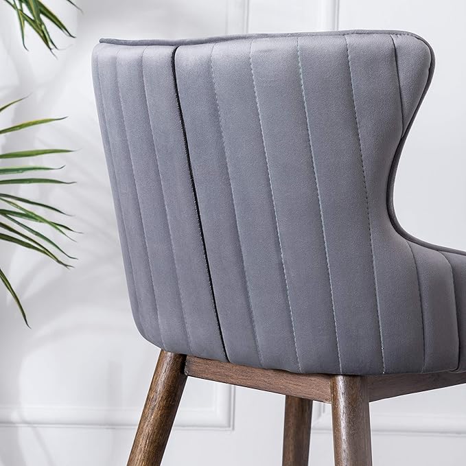 Roundhill Furniture Leland Fabric Upholstered Wingback Bar Stools, Set of 2, Gray