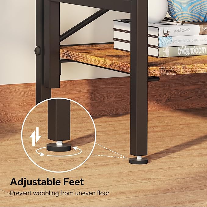 Folding Bookshelf,4 Tier Bookcase Foldable Shelf with X-Bracket Design, Adjustable Feet, Space Saving Storage for Living Room, Office, Rustic Brown