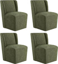 Upholstered Dining Chair with Casters Wingback Modern Side Armless Deskchair with Rollers for Diningroom Bedroom Livingroom Reading Room,Green,4 Box