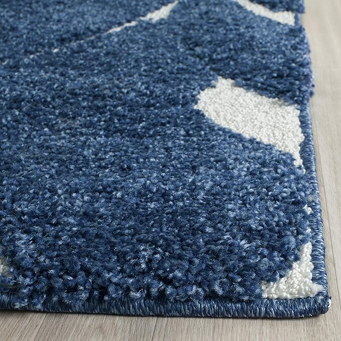 SAFAVIEH Florida Shag Collection Area Rug - 8'6" x 12', Dark Blue & Cream, Scroll Design, Non-Shedding & Easy Care, 1.2-inch Thick Ideal for High Traffic Areas in Living Room, Bedroom (SG455-6511)