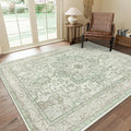 GENIMO 6x9 Area Rugs for Living Room, Machine Washable Non Slip Vintage Rugs, Low Pile Lightweight Chenille Print Rug for Bedroom, Dining Room, Home Office, Oat Light