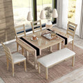 Ball & Cast 6 Piece Wood Dining Table Set with 4 Upholstered Chairs & 1 Bench,Kitchen Table and Chairs for 6 W/ 51.8" Rectangle Desk,for Restaurant,Home Bistro,Natural Wood Wash