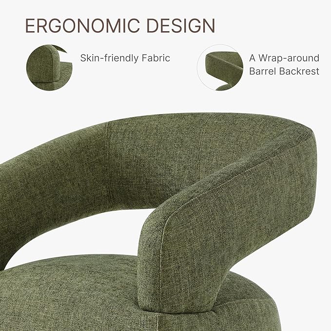 Upholstered Dining Chairs with Casters Easy Assembly Require Modern Barrel Armchair with Rollers for Diningroom Bedroom Livingroom Reading Room,Set of 2,Green