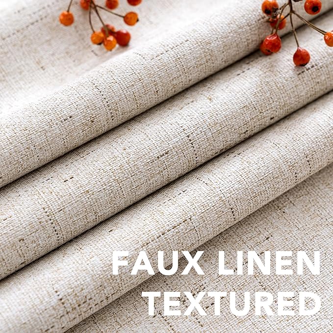 H.VERSAILTEX Blackout Curtains, Linen Curtains 108 inches Long 100% Black Out Curtains for Bedroom Windows, Textured Linen Look Draperies Grommet with White Liner, 2 Panels, Natural