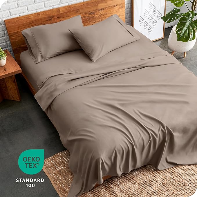 Bare Home Short Queen Sheet Set - 1800 Ultra-Soft Microfiber - Double Brushed - Deep Pockets - Easy Fit - 4 Piece Set - Bed Sheets (Short Queen, Taupe)
