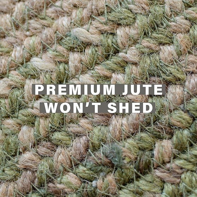 Grassland Country Braided Oval Rugs 16x24 - Braided Green Jute Rug for Kitchen and Entryway