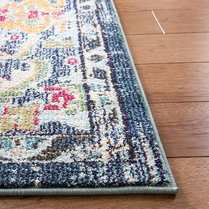 SAFAVIEH Monaco Collection Area Rug - 12' Square, Navy & Light Blue, Boho Chic Medallion Distressed Design, Non-Shedding & Easy Care, Ideal for High Traffic Areas in Living Room, Bedroom (MNC243N)