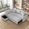 Ball & Cast L-Shaped Sectional Pull Out Sofa with Two USB Ports,4-Seater Convertible Couch w/Power Sockets and Movable Storage Ottoman,for Living Room,Apartment,Grey